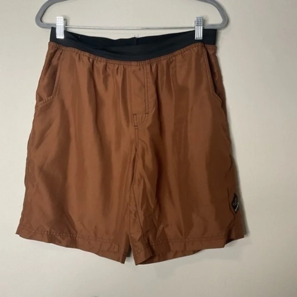 Prana Orange/Brown Mojo Stretch Running Active Yoga Shorts Men Large Cambodia